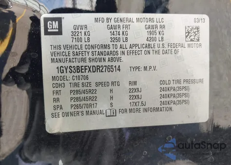 2013 Cadillac Escalade Luxury z USA, uszkodzony, nr VIN 1GYS3BEFXDR276514